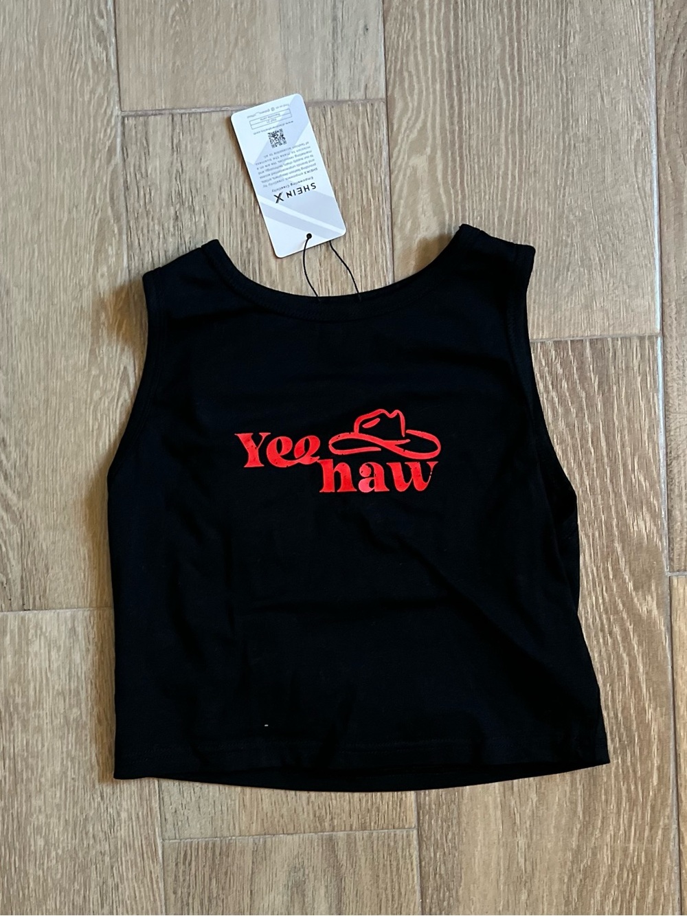 Black Yee Haw Graphic Cropped Tank Top